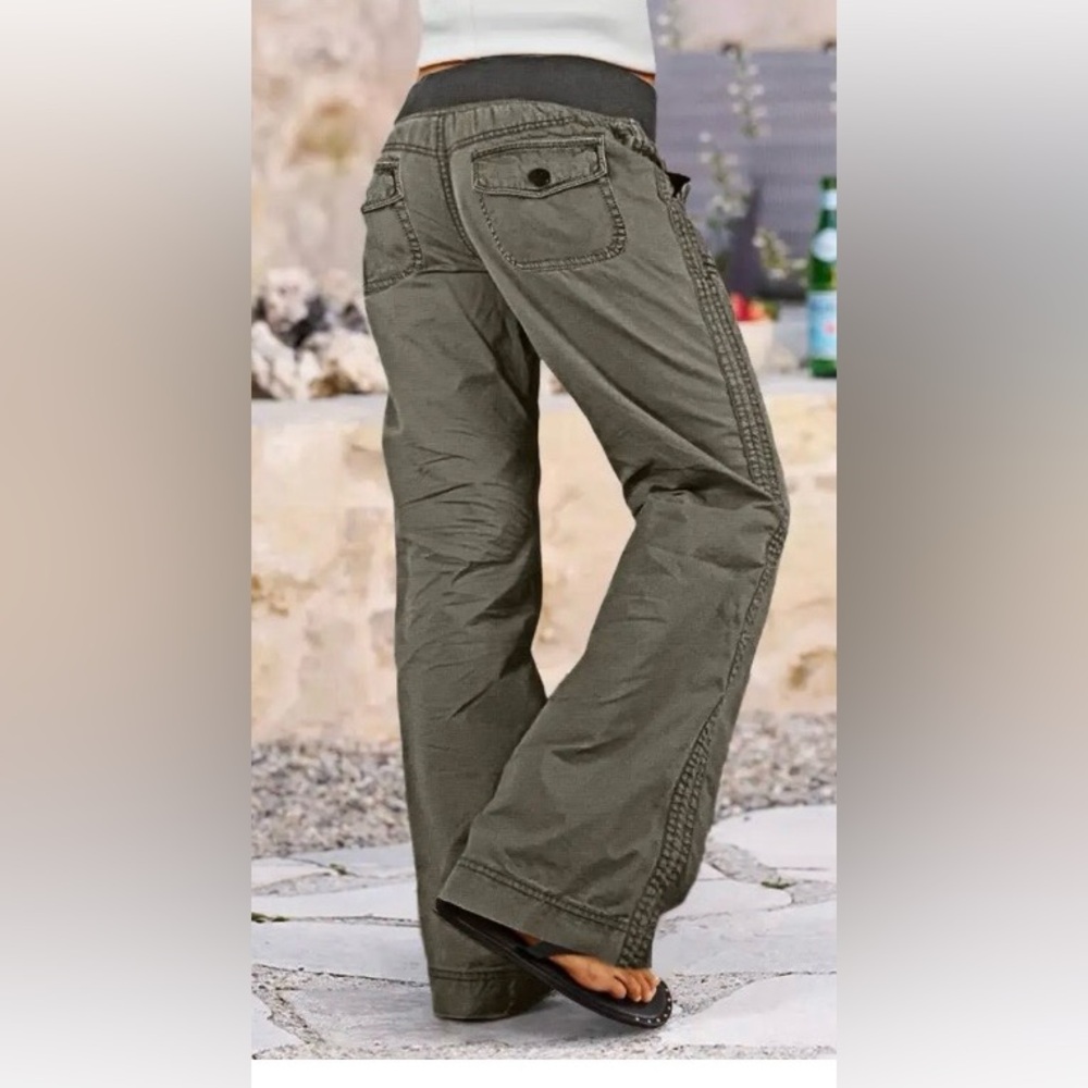 Flamingals Solid Seam Detail Drawstring Mid Rise Straight Leg Pants XL NWT - Picture 3 of 11